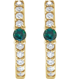 88567 Earring Set 14K Yellow 13.6 Mm 2 Mm Natural Alexandrite Round 2Mm 18 Ctw I1, Gh Pair Hinged Polished Natural Alexandrite And 18 Ctw Natural Diamond Huggie Earrings