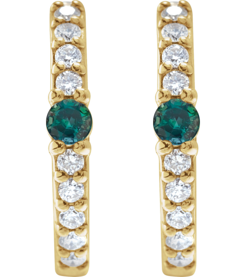 88567 Earring Set 14K Yellow 13.6 Mm 2 Mm Natural Alexandrite Round 2Mm 18 Ctw I1, Gh Pair Hinged Polished Natural Alexandrite And 18 Ctw Natural Diamond Huggie Earrings