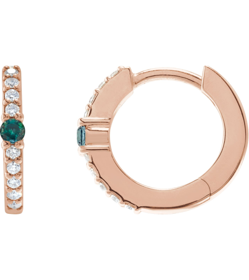 88567 Earring Set 14K Rose 13.6 Mm 2 Mm Lab-Grown Alexandrite Round 2Mm 18 Ctw I1, Gh Pair Hinged Polished Lab-Grown Alexandrite And 18 Ctw Natural Diamond Huggie Earrings