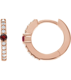 88567 Earring Set 14K Rose 13.6 Mm 2 Mm Natural Mozambique Garnet Round 2Mm 18 Ctw I1, Gh Pair Hinged Polished Natural Mozambique Garnet And 18 Ctw Natural Diamond Huggie Earrings