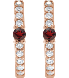 88567 Earring Set 14K Rose 13.6 Mm 2 Mm Natural Mozambique Garnet Round 2Mm 18 Ctw I1, Gh Pair Hinged Polished Natural Mozambique Garnet And 18 Ctw Natural Diamond Huggie Earrings