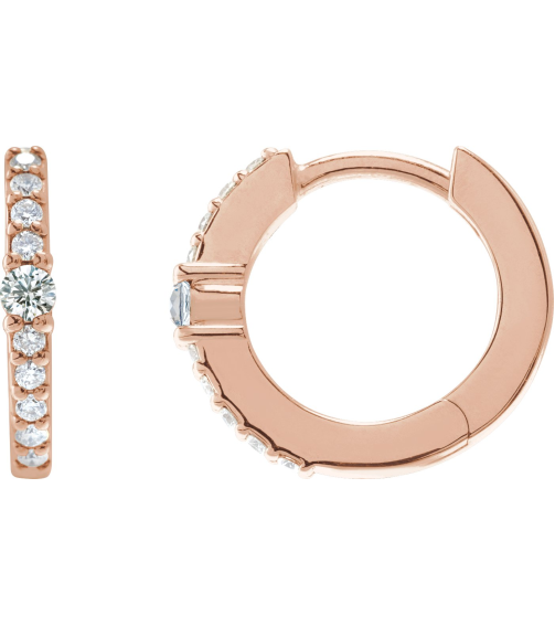 88567 Earring Set 14K Rose 13.6 Mm 2 Mm Natural White Sapphire Round 2Mm 18 Ctw I1, Gh Pair Hinged Polished Natural White Sapphire And 18 Ctw Natural Diamond Huggie Earrings