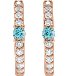 88567 Earring Set 14K Rose 13.6 Mm 2 Mm Natural Blue Zircon Round 2Mm 18 Ctw I1, Gh Pair Hinged Polished Natural Blue Zircon And 18 Ctw Natural Diamond Huggie Earrings