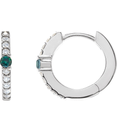 88567 Earring Set Sterling Silver 13.6 Mm 2 Mm Natural Alexandrite Round 2Mm 18 Ctw I1, Gh Pair Hinged Polished Natural Alexandrite And 18 Ctw Natural Diamond Huggie Earrings