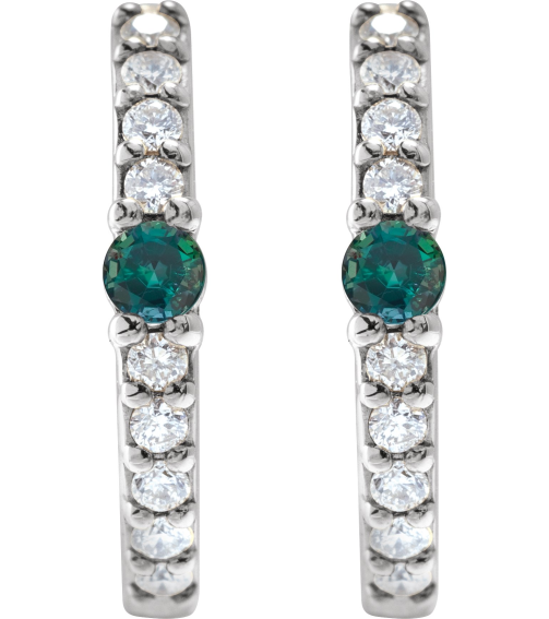 88567 Earring Set Sterling Silver 13.6 Mm 2 Mm Natural Alexandrite Round 2Mm 18 Ctw I1, Gh Pair Hinged Polished Natural Alexandrite And 18 Ctw Natural Diamond Huggie Earrings