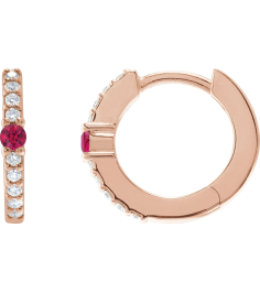 88567 Earring Set 14K Rose 13.6 Mm 2 Mm Lab-Grown Ruby Round 2Mm 18 Ctw I1, Gh Pair Hinged Polished Lab-Grown Ruby And 18 Ctw Natural Diamond Huggie Earrings
