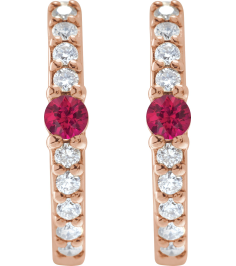 88567 Earring Set 14K Rose 13.6 Mm 2 Mm Lab-Grown Ruby Round 2Mm 18 Ctw I1, Gh Pair Hinged Polished Lab-Grown Ruby And 18 Ctw Natural Diamond Huggie Earrings