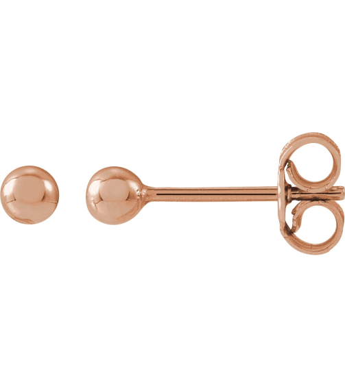 689073 14K Rose 3 Mm Pair Friction Backs Included Polished Ball Earrings