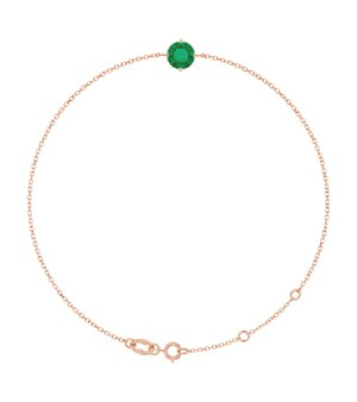 Brc935 Bracelet Set 14K Rose Round Lab-Grown Emerald 6 Mm 6 12-7 12 In Polished Lab-Grown Emerald Solitaire Bracelet