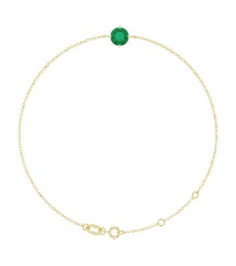 Brc935 Bracelet Set 14K Yellow Round Lab-Grown Emerald 6 Mm 6 12-7 12 In Polished Lab-Grown Emerald Solitaire Bracelet