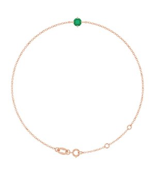 Brc935 Bracelet Set 14K Rose Round Lab-Grown Emerald 4 Mm 6 12-7 12 In Polished Lab-Grown Emerald Solitaire Bracelet