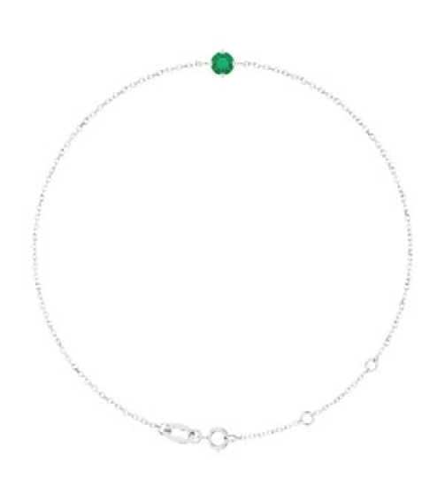 Brc935 Bracelet Set 14K White Round Lab-Grown Emerald 4 Mm 6 12-7 12 In Polished Lab-Grown Emerald Solitaire Bracelet