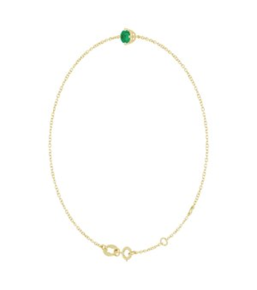 Brc935 Bracelet Set 14K Yellow Round Lab-Grown Emerald 4 Mm 6 12-7 12 In Polished Lab-Grown Emerald Solitaire Bracelet
