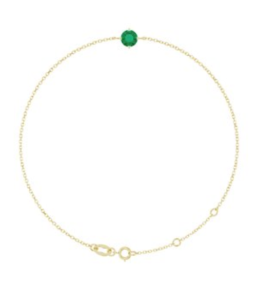Brc935 Bracelet Set 14K Yellow Round Lab-Grown Emerald 5 Mm 6 12-7 12 In Polished Lab-Grown Emerald Solitaire Bracelet