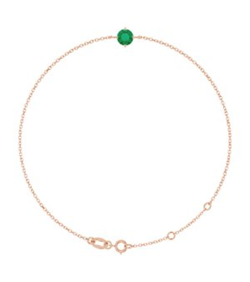 Brc935 Bracelet Set 14K Rose Round Lab-Grown Emerald 5 Mm 6 12-7 12 In Polished Lab-Grown Emerald Solitaire Bracelet