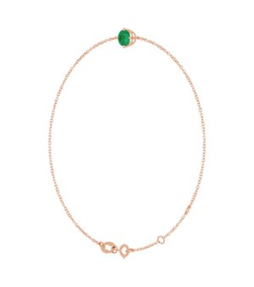 Brc935 Bracelet Set 14K Rose Round Lab-Grown Emerald 5 Mm 6 12-7 12 In Polished Lab-Grown Emerald Solitaire Bracelet