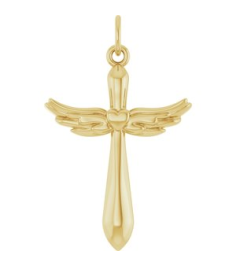 R50048 Pendant 14K Yellow 19.9 X 12.5 Mm Polished Heart Angel Wing Cross Pendant