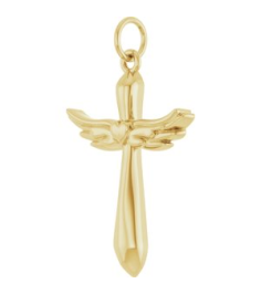 R50048 Pendant 14K Yellow 19.9 X 12.5 Mm Polished Heart Angel Wing Cross Pendant