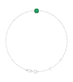 Brc935 Bracelet Set 14K White Round Lab-Grown Emerald 5 Mm 6 12-7 12 In Polished Lab-Grown Emerald Solitaire Bracelet