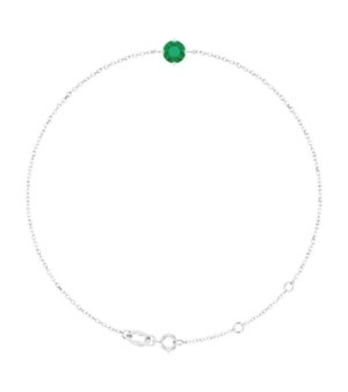 Brc935 Bracelet Set 14K White Round Lab-Grown Emerald 5 Mm 6 12-7 12 In Polished Lab-Grown Emerald Solitaire Bracelet
