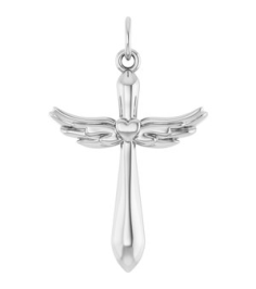 R50048 Pendant 14K White 19.9 X 12.5 Mm Polished Heart Angel Wing Cross Pendant