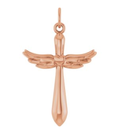R50048 Pendant 14K Rose 19.9 X 12.5 Mm Polished Heart Angel Wing Cross Pendant