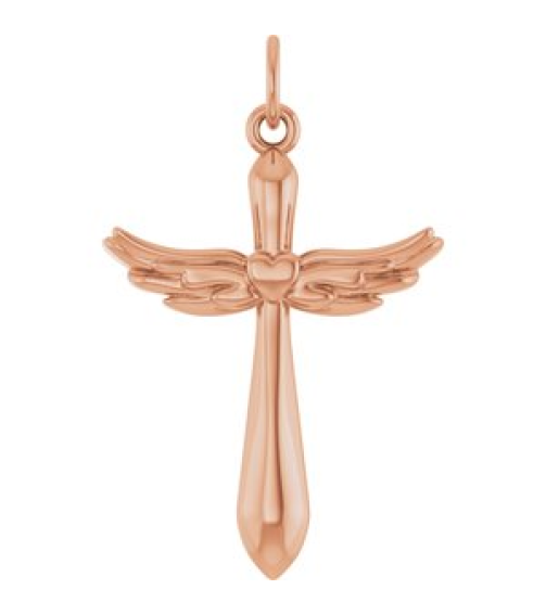 R50048 Pendant 14K Rose 19.9 X 12.5 Mm Polished Heart Angel Wing Cross Pendant