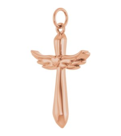 R50048 Pendant 14K Rose 19.9 X 12.5 Mm Polished Heart Angel Wing Cross Pendant