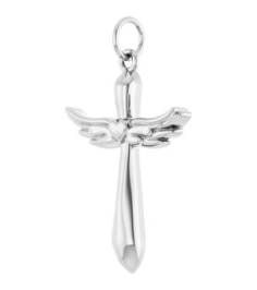 R50048 Pendant Platinum 19.9 X 12.5 Mm Polished Heart Angel Wing Cross Pendant