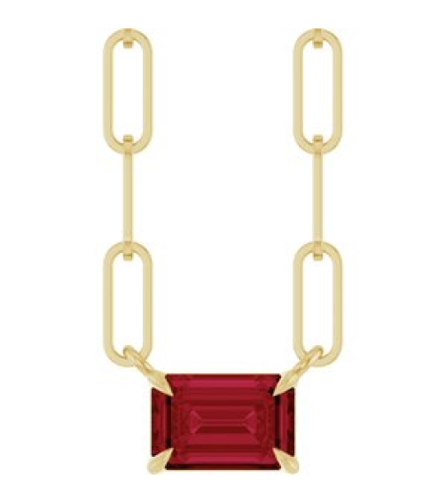 88547 Necklace Set 14K Yellow Emerald Natural Ruby 6 X 4 Mm 16 In Polished Natural Ruby Solitaire Claw Prong Necklace