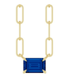 88547 Necklace Set 14K Yellow Emerald Natural Blue Sapphire 6 X 4 Mm 16 In Polished Natural Blue Sapphire Solitaire Claw Prong Necklace