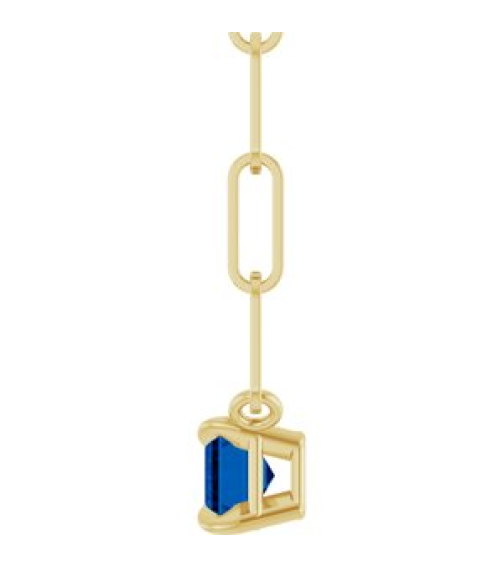 88547 Necklace Set 14K Yellow Emerald Natural Blue Sapphire 6 X 4 Mm 16 In Polished Natural Blue Sapphire Solitaire Claw Prong Necklace