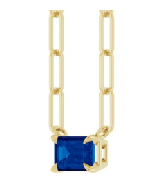 88547 Necklace Set 14K Yellow Emerald Natural Blue Sapphire 6 X 4 Mm 16 In Polished Natural Blue Sapphire Solitaire Claw Prong Necklace
