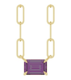 88547 Necklace Set 14K Yellow Emerald Lab-Grown Alexandrite 6 X 4 Mm 18 In Polished Lab-Grown Alexandrite Solitaire Claw Prong Necklace