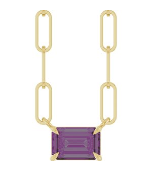 88547 Necklace Set 14K Yellow Emerald Lab-Grown Alexandrite 6 X 4 Mm 18 In Polished Lab-Grown Alexandrite Solitaire Claw Prong Necklace