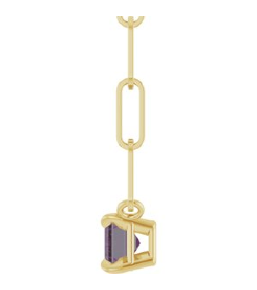 88547 Necklace Set 14K Yellow Emerald Lab-Grown Alexandrite 6 X 4 Mm 18 In Polished Lab-Grown Alexandrite Solitaire Claw Prong Necklace