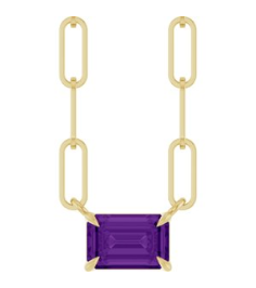 88547 Necklace Set 14K Yellow Emerald Natural Amethyst 6 X 4 Mm 16 In Polished Natural Amethyst Solitaire Claw Prong Necklace