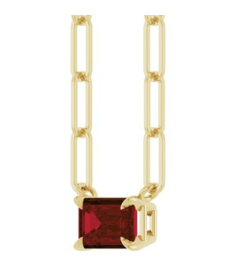 88547 Necklace Set 14K Yellow Emerald Natural Mozambique Garnet 6 X 4 Mm 16 In Polished Natural Mozambique Garnet Solitaire Claw Prong Necklace