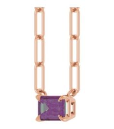 88547 Necklace Set 14K Rose Emerald Lab-Grown Alexandrite 6 X 4 Mm 18 In Polished Lab Grown Alexandrite Solitaire Claw Prong Necklace