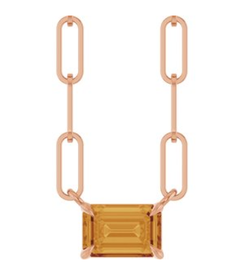 88547 Necklace Set 14K Rose Emerald Natural Citrine 6 X 4 Mm 16 In Polished Natural Citrine Solitaire Claw Prong Necklace