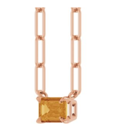 88547 Necklace Set 14K Rose Emerald Natural Citrine 6 X 4 Mm 16 In Polished Natural Citrine Solitaire Claw Prong Necklace