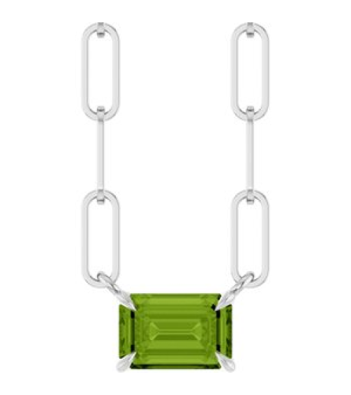 88547 Necklace Set Sterling Silver Emerald Natural Peridot 6 X 4 Mm 18 In Polished Natural Peridot Solitaire Claw Prong Necklace