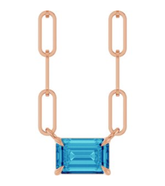 88547 Necklace Set 14K Rose Emerald Natural Blue Zircon 6 X 4 Mm 16 In Polished Natural Zircon Solitaire Claw Prong Necklace