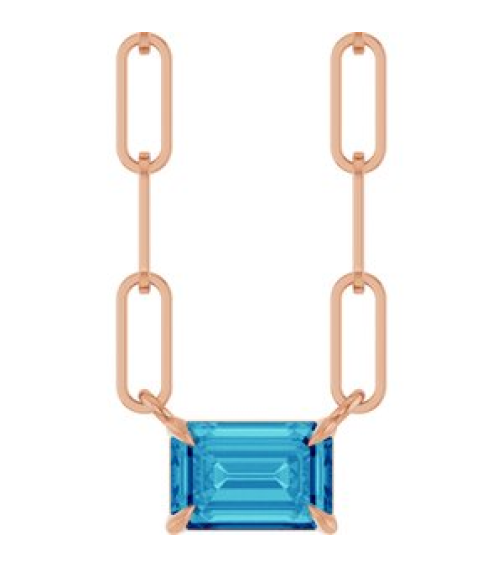 88547 Necklace Set 14K Rose Emerald Natural Blue Zircon 6 X 4 Mm 16 In Polished Natural Zircon Solitaire Claw Prong Necklace