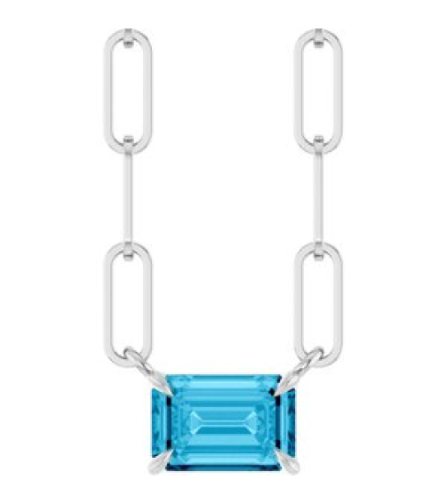 88547 Necklace Set Sterling Silver Emerald Natural Aquamarine 6 X 4 Mm 18 In Polished Natural Aquamarine Solitaire Claw Prong Necklace