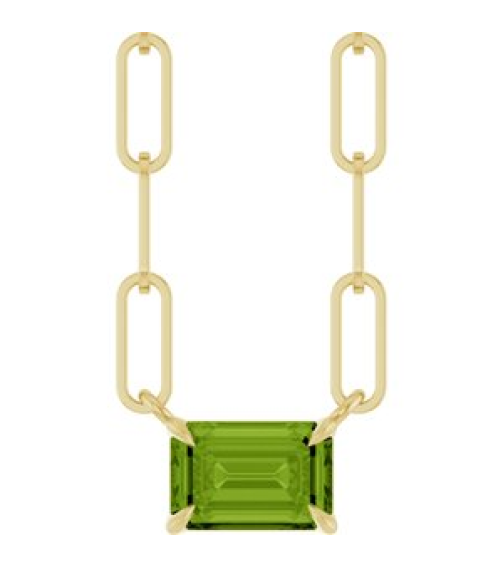 88547 Necklace Set 14K Yellow Emerald Natural Peridot 6 X 4 Mm 16 In Polished Natural Peridot Solitaire Claw Prong Necklace