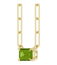 88547 Necklace Set 14K Yellow Emerald Natural Peridot 6 X 4 Mm 16 In Polished Natural Peridot Solitaire Claw Prong Necklace