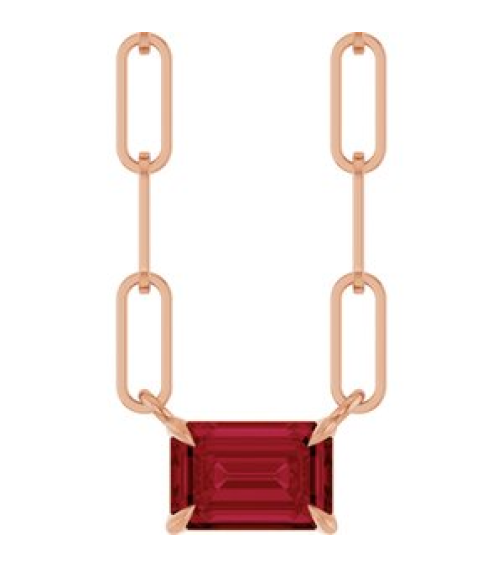 88547 Necklace Set 14K Rose Emerald Lab-Grown Ruby 6 X 4 Mm 18 In Polished Lab-Grown Ruby Solitaire Claw Prong Necklace