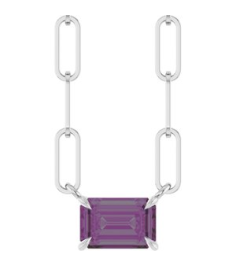 88547 Necklace Set Sterling Silver Emerald Lab-Grown Alexandrite 6 X 4 Mm 18 In Polished Lab-Grown Alexandrite Solitaire Claw Prong Necklace