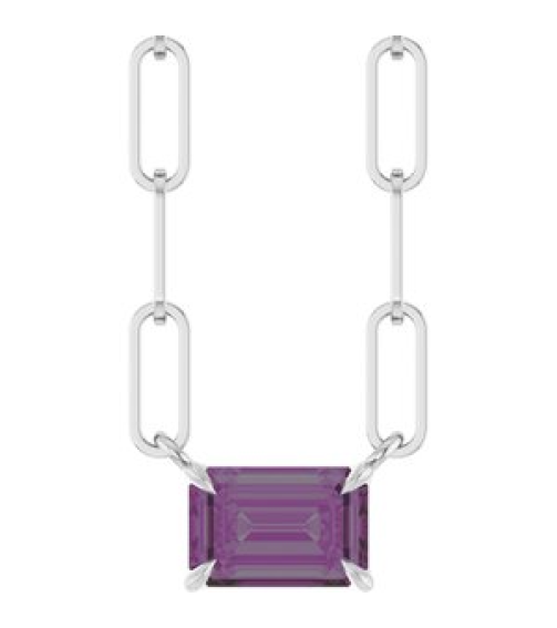 88547 Necklace Set Sterling Silver Emerald Lab-Grown Alexandrite 6 X 4 Mm 18 In Polished Lab-Grown Alexandrite Solitaire Claw Prong Necklace